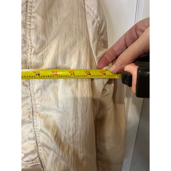 Womens Cream Metallic Hooded Jacket Zip Pockets Moto Style Size M L1.2 - Picture 8 of 10